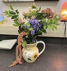 A recreation of an American Colonial Period arrangement using synthetic flowers Recreation of American Colonial Style Arrangement.jpg