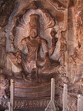 Badami Cave Temples No 3.(Vishnu) Relief of seated Vishnu at the Badami cave temple no.3.jpg