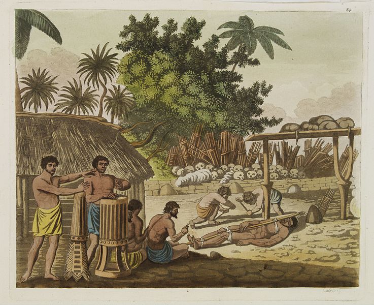 File:Representation of a human sacrifice in a morai at Otaheite in the presence of Captain Cook and his officers, Le Costume Ancien et Moderne by Giulio Ferrario, 1827.jpg