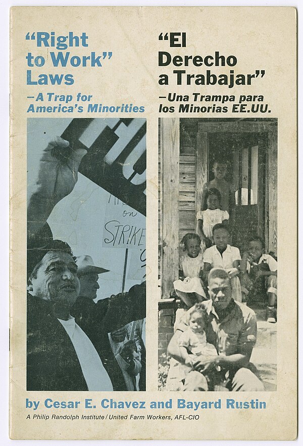 Black and white brochure highlighting the solidarity between Black and Latino communities during the Delano Grape Strike.