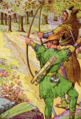 Robin shoots with Sir Guy. Illustration by Louis Rhead