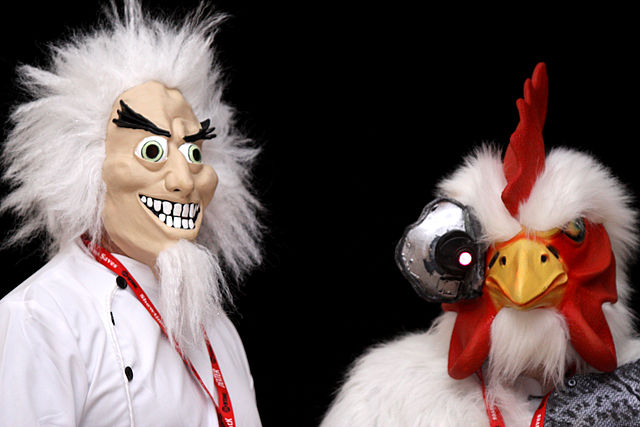 Costumes based on the Mad Scientist and Robot Chicken at San Diego Comic-Con