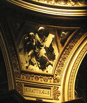 Sculpture from the wall of Basilica di San Giovanni in Laterano in Rome depicting evangelist Matthew.