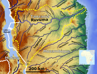 La Lugenda en la zona de captación de Ruvuma (centro)