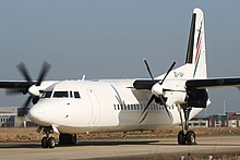 A Palestinian Airlines Fokker 50 in 2012. SU-YAH (21194058876).jpg