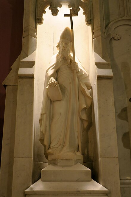 Statue of St. Edmund on the altar in St. John the Evangelist Church (Logan, Ohio)