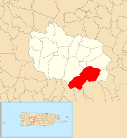 מיקום Saltillo barrio בעיריית Adjuntas מוצג באדום