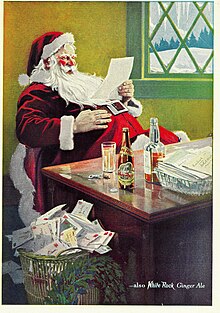 December 1923 advertisement of Santa Claus drinking White Rock's ginger ale Santa Claus with White Rock Ginger Ale, December 1923.jpg