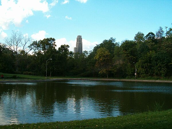 Cathedral of Learning seen from Panther Hollow Lake