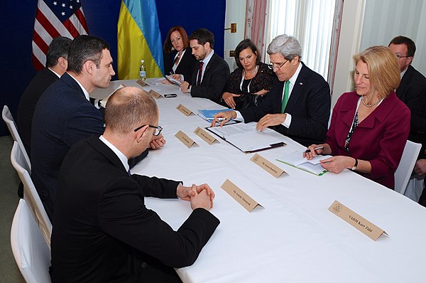 John Kerry and Victoria Nuland with Ukrainian opposition leaders Poroshenko, Yatsenyuk and Klitschko, Munich, February 1, 2014