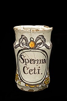 Small albarello drug jar for spermaceti, Italy, 1701-1800 Wellcome L0057155.jpg