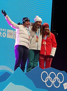 2020 Kış Gençlik Olimpiyatları'nda snowboard - Kızlar için snowboard cross podium.jpg