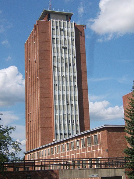 The Glenn G. Bartle Library Tower is the tallest building on the main campus.