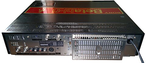 Exterior of the Betamax VCR (back). Has DIN "AV" connector and BNC "Video" connectors, which may be considered less common nowadays.