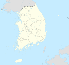 Mapa konturowa Korei Południowej, u góry znajduje się punkt z opisem „Wonju”