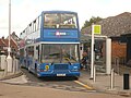 Southern Vectis 4830 Atherfield Rocks (R830 MFR), a Volvo Olympian/East Lancs Pyoneer, in Newport, Isle of Wight bus station operating a shuttle service to the Summer Madness concert which was taking place at Carisbrooke Castle at the time.