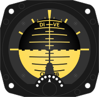 A conventional artificial horizon: sky on top, ground at the bottom