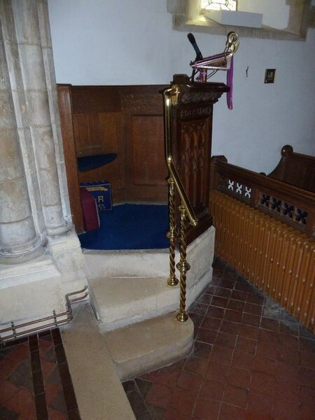 File:St Andrew's Church, Bishopstone- steps up to the pulpit - geograph.org.uk - 2872321.jpg