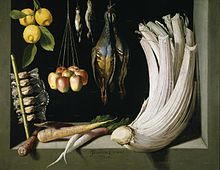 Bodegón de caza, hortalizas y frutas, firmado «Ju. Sanchez cotan f./1602», óleo sobre lienzo, 69 x 89 cm, Madrid, Museo del Prado.