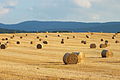 English: Round straw bales on the field at Nýrsko, with the Šumava (Bohemian Forest) mountains in the background. Čeština: Balíky slámy na poli u Nýrska. Na pozadí Šumava.