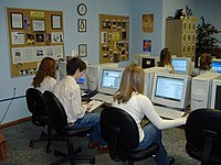 Students working on class assignment in computer lab
