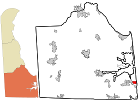 Sussex County Delaware incorporated and unincorporated areas Bethany Beach highlighted.svg