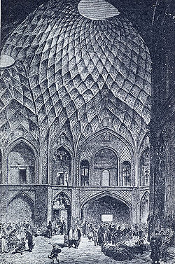 Timcheh-e Amin o Dowleh, Kashan Bazaar (abad ke-19). Arsitek Persia menggunakan struktur ini untuk menurunkan suhu secara alami, mengatur sinar matahari, dan ventilasi ruang interior pada siang hari.