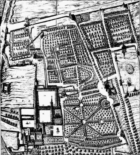 The palace and garden complex of Buen Retiro; fragment of the Madrid plan by Pedro Teixeira (1656)