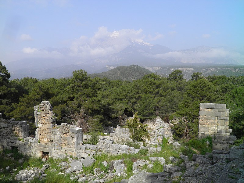 File:The ruins of the 2nd century Roman theatre with Mount Olympos (Tahtalı Dağı) in the background (rises 2366 metres), Phaselis, Lycia, Turkey (9642942715).jpg