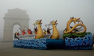 A tableau depicting Meitei divine mythical beings, like Hiyang Hiren and Pakhangba.