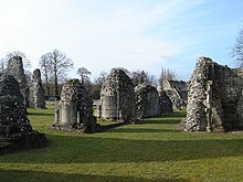 A photograph of the modern ruins of Thetford Priory