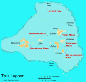 Carte du lagon de Truk