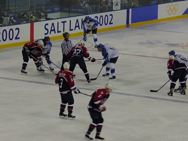 The United States and Finland men's teams play. The United States won, 6–0.