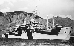 USS Feland (APA-11) at anchor, circa in 1944.jpg