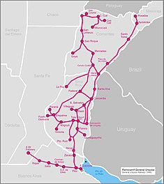 Carte du réseau du Chemin de fer General Urquiza.