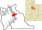 Utah County Utah incorporated and unincorporated areas Provo highlighted.svg