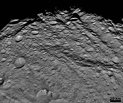 Densely cratered terrain near terminator(6 August 2011)