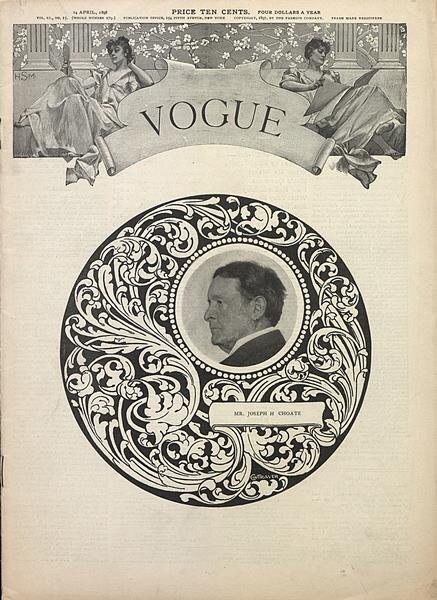 Choate featured on the 14 Apr 1898 cover of Vogue