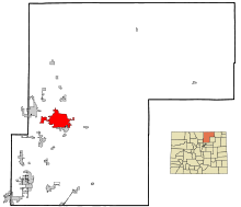 Weld County Colorado Incorporated and Unincorporated areas Greeley Highlighted.svg