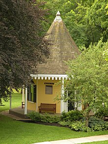 The former Wellington Hill station building, now at the Belmont Historical Society