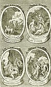 William Hogarth - Illustratie voor William Kings Pantheon - Charon & Cerberus, the Parcae, Minos, Rada & Aeacus, the Eumenides.jpg