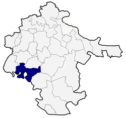 ヴコヴァル＝スリイェム郡でのジュパニャの位置の位置図