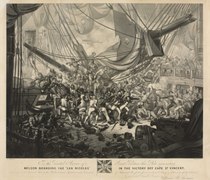 'Nelson Boarding the 'San Nicolas' in the Victory off Cape St Vincent - 14th February 1797 - ' RMG PY7917.tiff