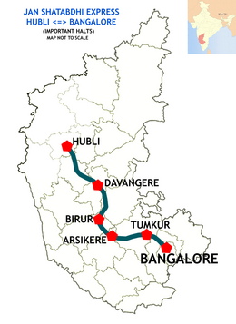 (Hubli - Bangalore) Janshatabdi Express Rute peta