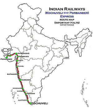 (Porbander - Kochuveli) Rute Ekspres map.jpg