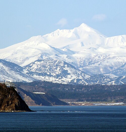 Stratovolcano Mt. Ruruy; view from Yuzhno-Kurilsk