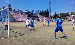 Match Desna-Albion during a charity tournament Matsuta Open at the Gagarin stadium destroyed by the Russian invaders. Chernihiv June 11, 2022