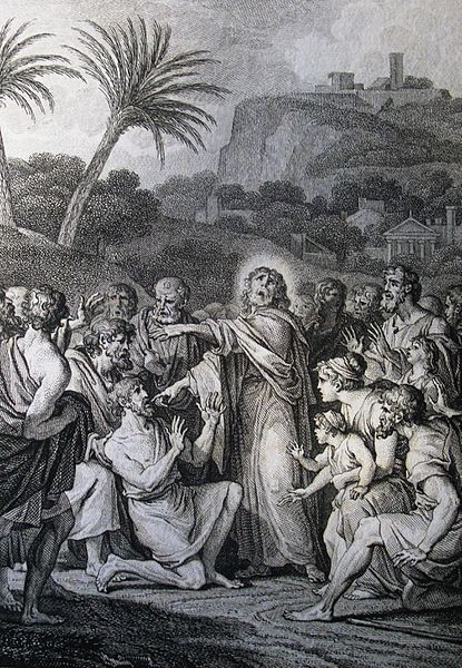 File:126 Life of Christ Phillip Medhurst Collection 4219 Christ heals the deaf and stammering Mark 7.32-35 French School.jpg