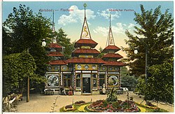 Japonský pavilon již neexistující porcelánky Karla Josefa Knolla, obr. z roku 1913