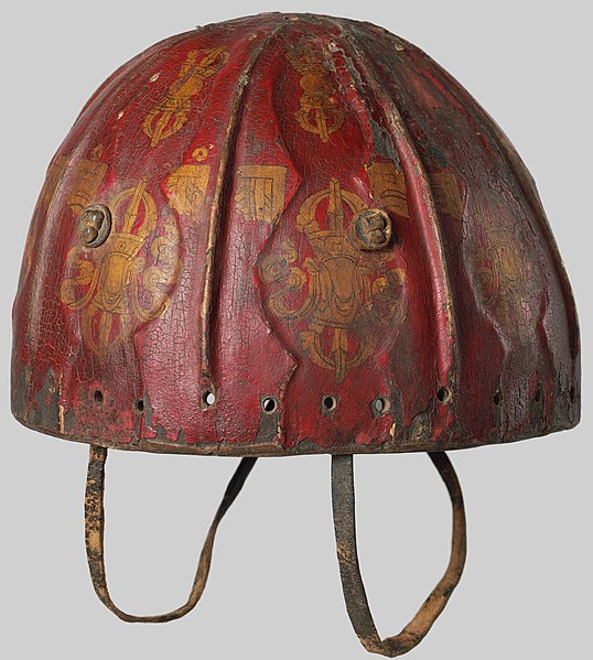 File:15th to 17th century Tibetan Leather Helmet with Auspicious Symbols MET DP124312 (cropped).jpg